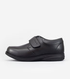 Black running shoe on a white background