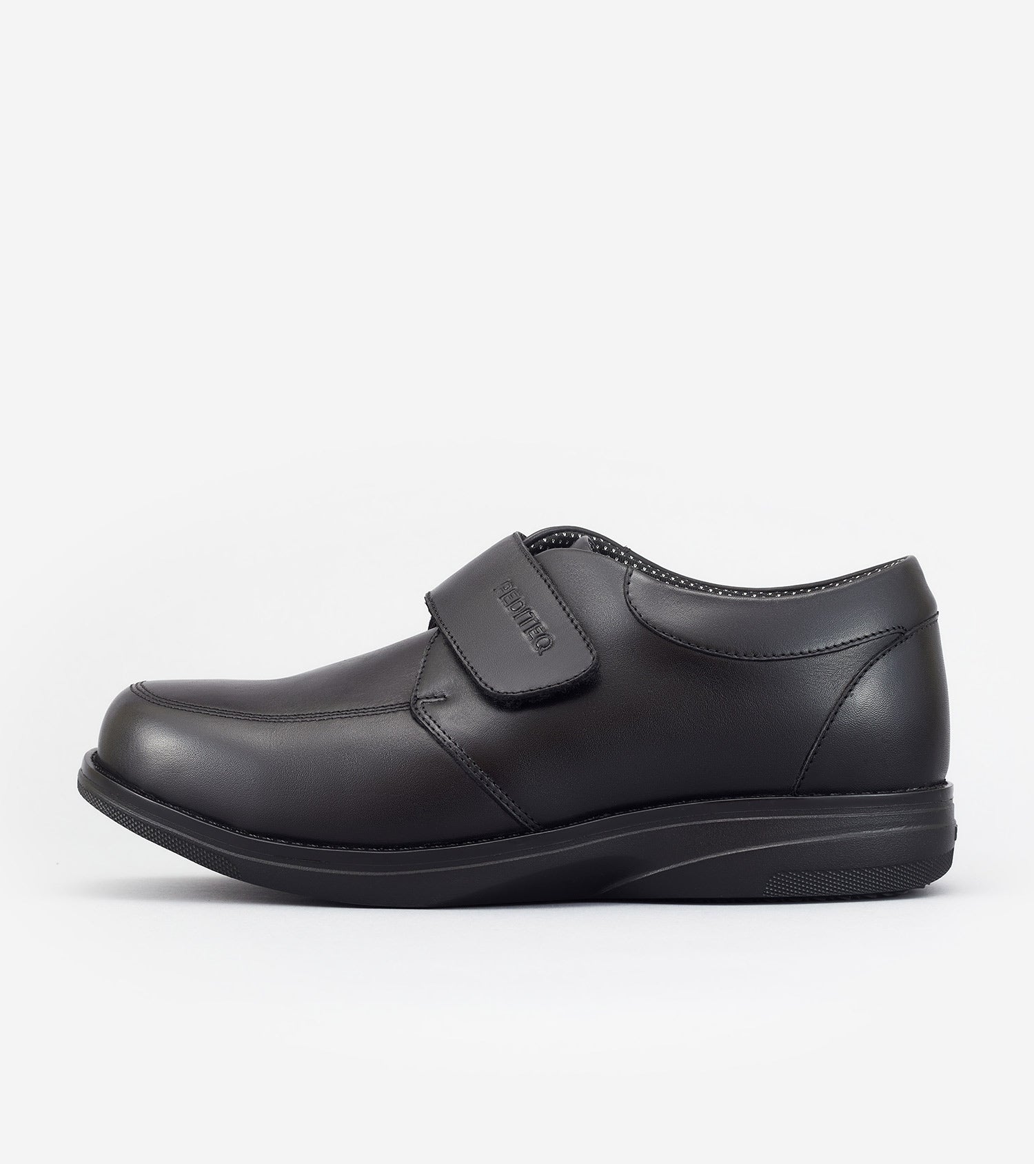 Black running shoe on a white background